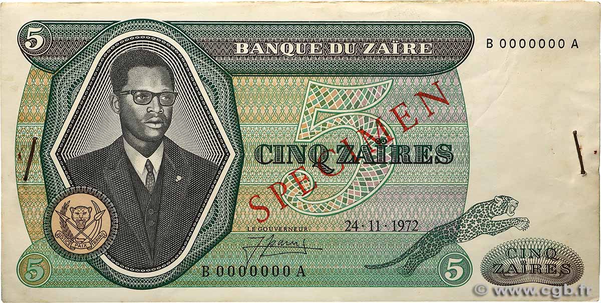 5 Zaïres Épreuve ZAIRE  1972 P.20ps BB