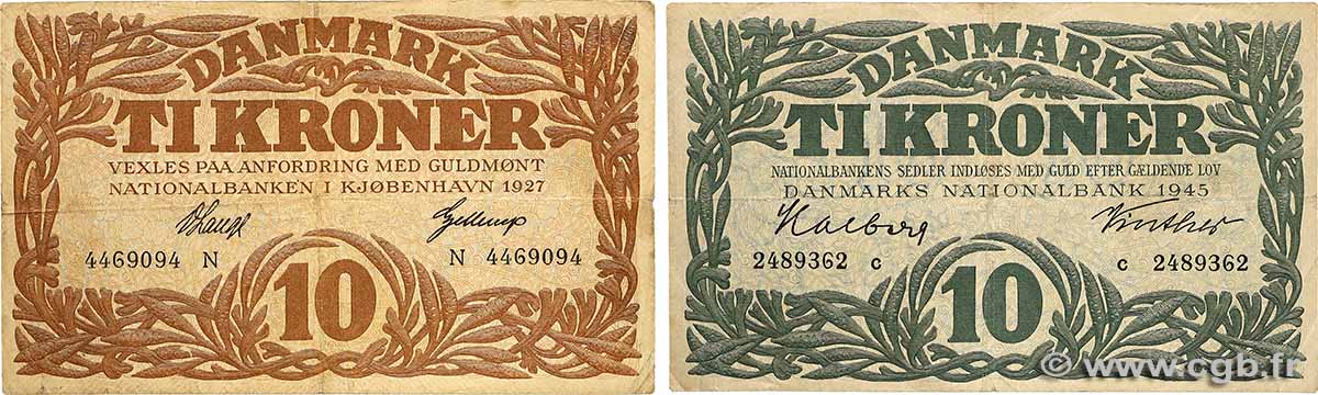 10 Kroner Lot DANEMARK  1927 P.021x et P.037c TB+