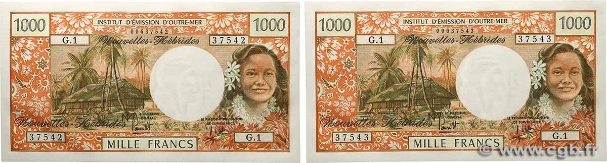 1000 Francs Consécutifs NUEVAS HÉBRIDAS  1975 P.20b FDC