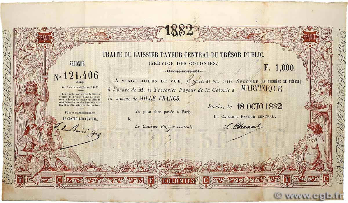 1000 Francs MARTINIQUE  1882 MAR.82.1000 SS