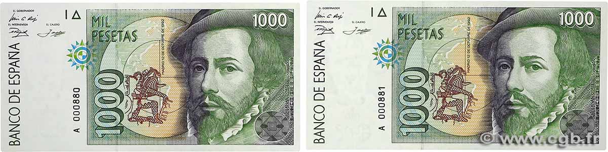 1000 Pesetas Petit numéro SPANIEN  1992 P.163 ST