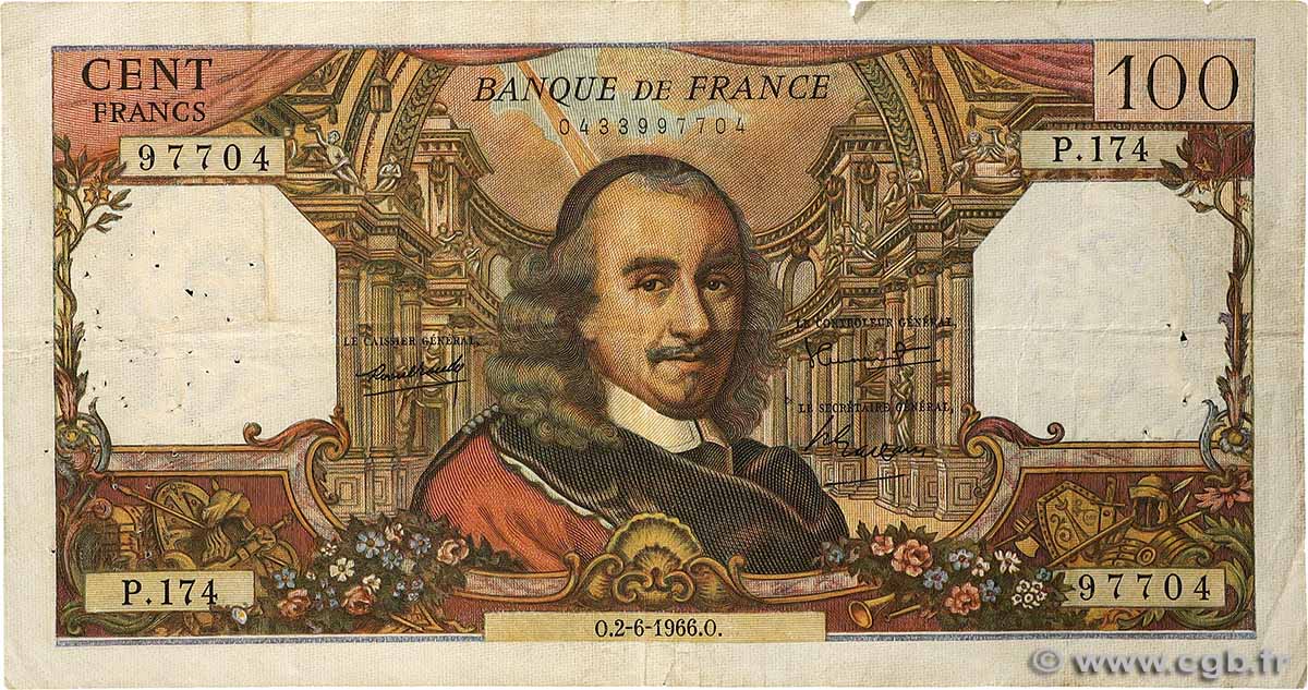 100 Francs CORNEILLE FRANCE  1966 F.65.13 B+
