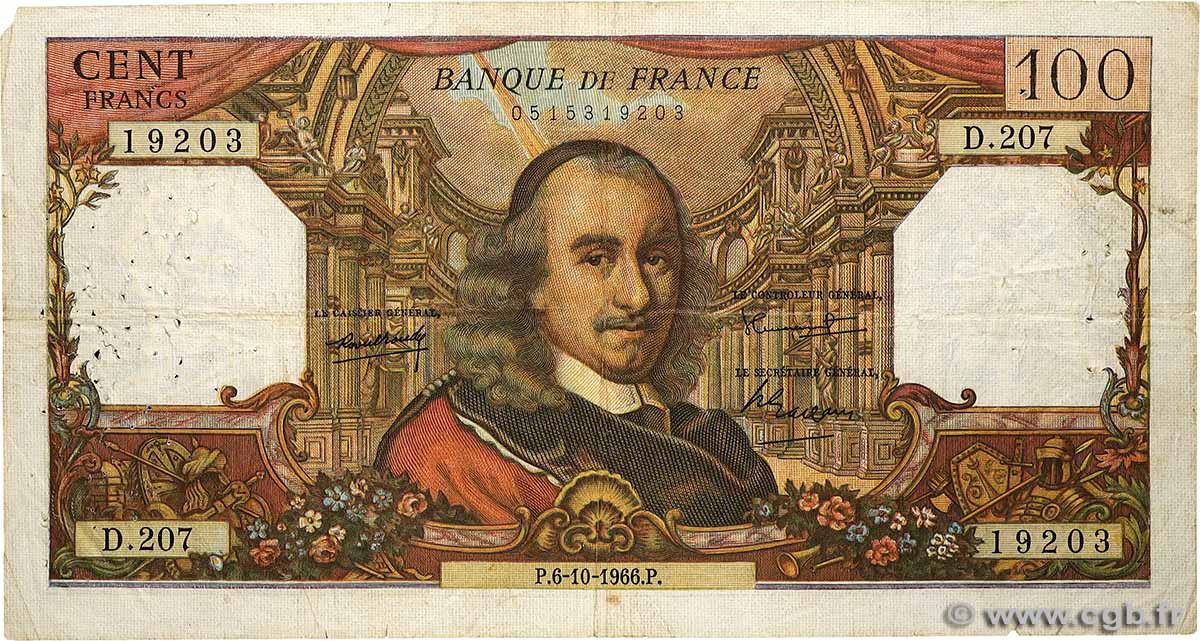 100 Francs CORNEILLE FRANCE  1966 F.65.15 B+