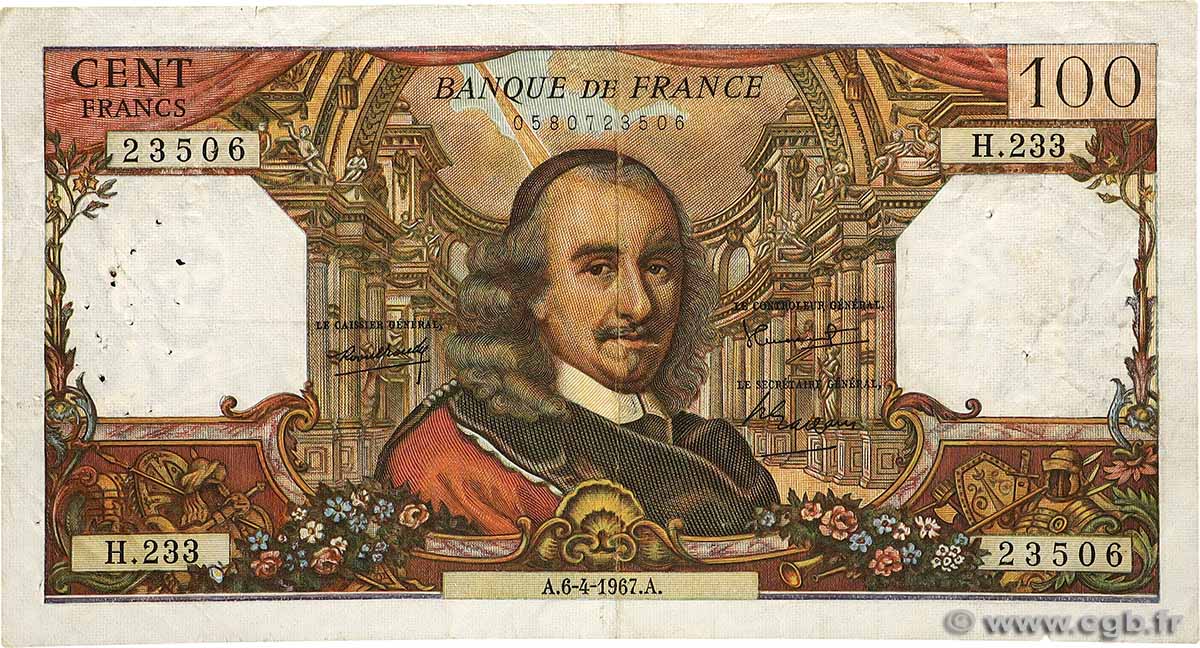 100 Francs CORNEILLE FRANCE  1967 F.65.17 TB
