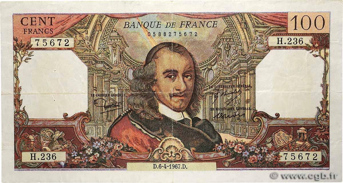 100 Francs CORNEILLE Faux FRANCE  1967 F.65.17x TB