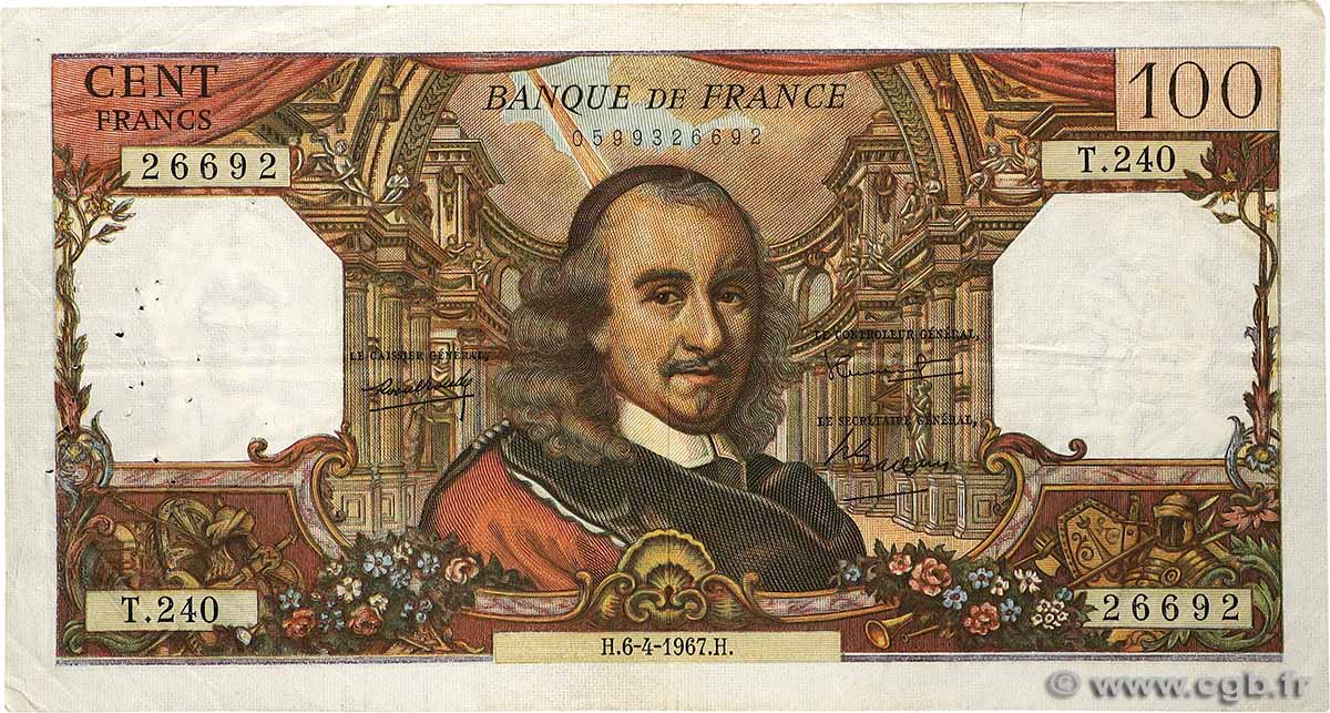 100 Francs CORNEILLE FRANCE  1967 F.65.17 TB