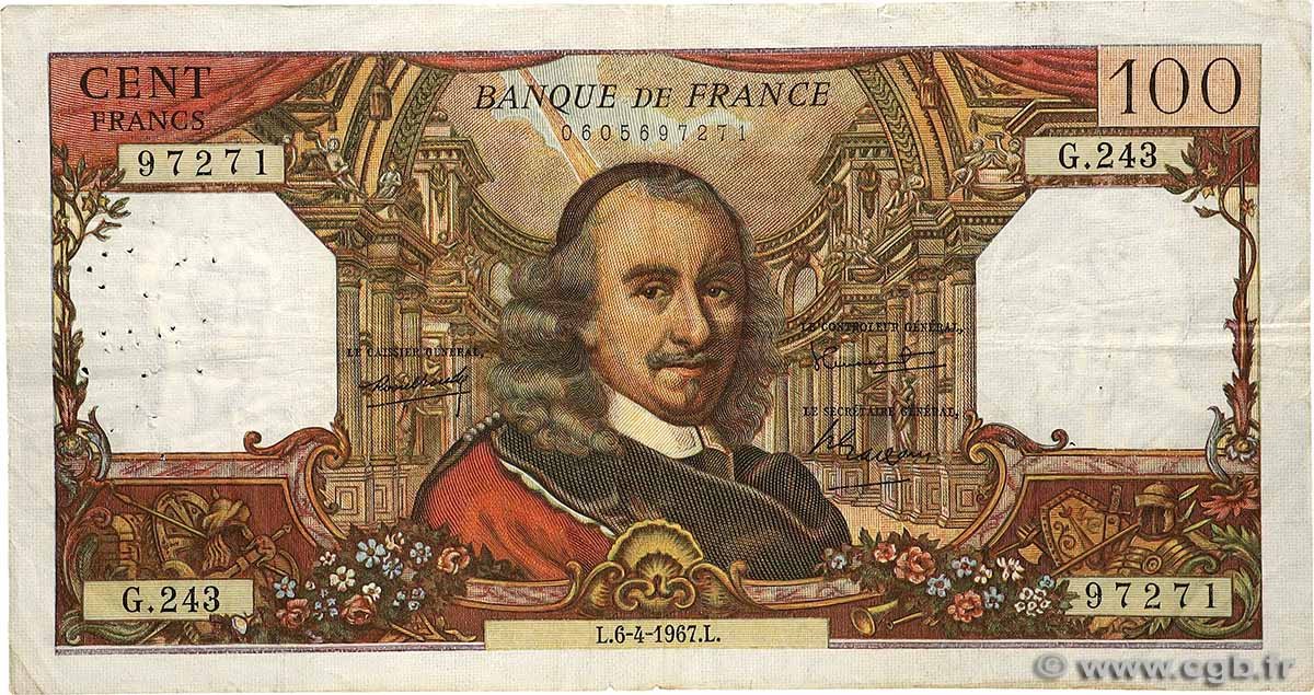 100 Francs CORNEILLE FRANCE  1967 F.65.17 B+