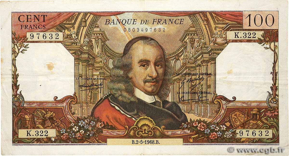 100 Francs CORNEILLE FRANCE  1968 F.65.22 TB