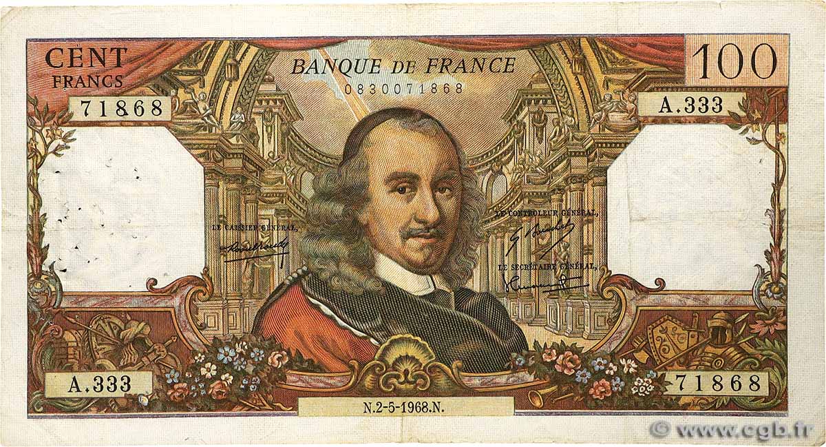 100 Francs CORNEILLE FRANCE  1968 F.65.22 TB