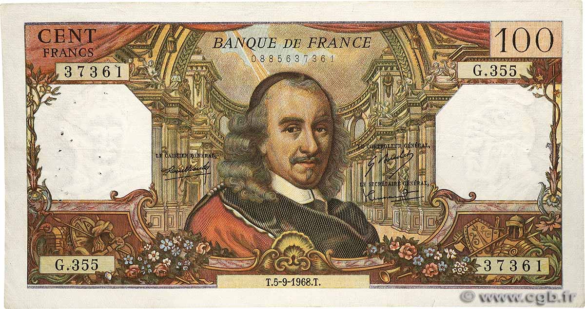 100 Francs CORNEILLE FRANCE  1968 F.65.23 B+