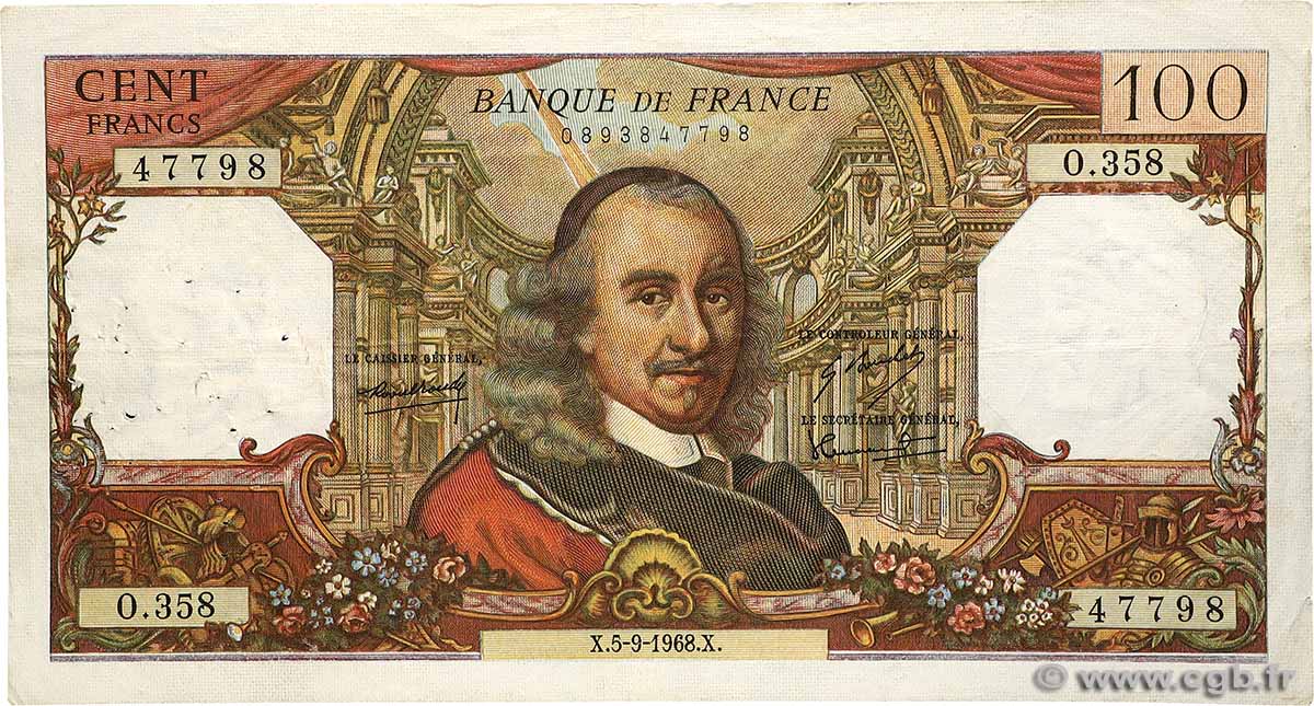 100 Francs CORNEILLE FRANCE  1968 F.65.23 TB