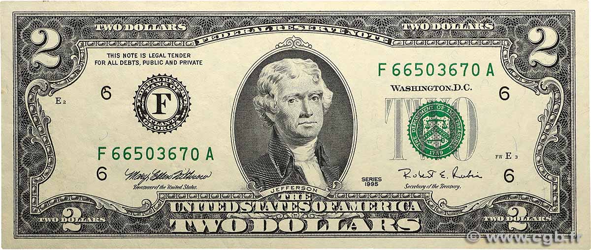 2 Dollars VEREINIGTE STAATEN VON AMERIKA Atlanta 1995 P.497 VZ+