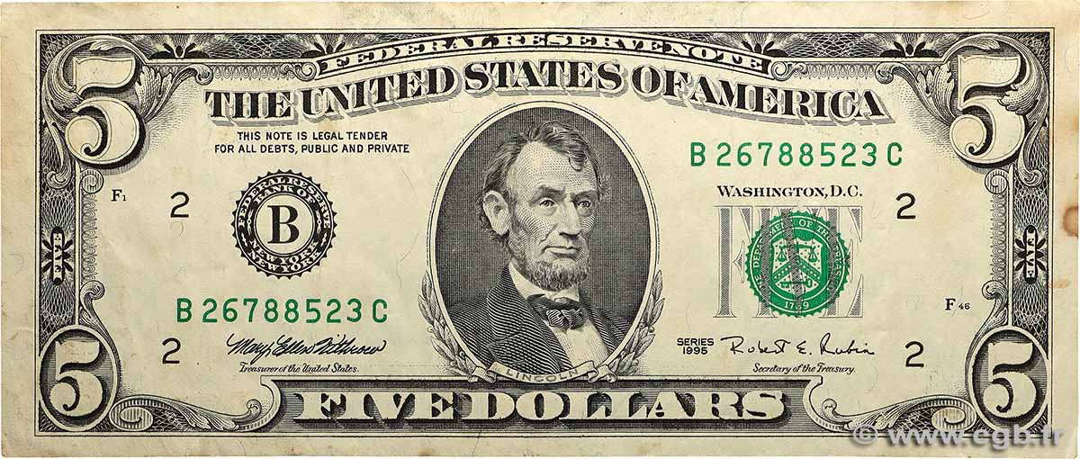 5 Dollars VEREINIGTE STAATEN VON AMERIKA New York  1995 P.498 SS