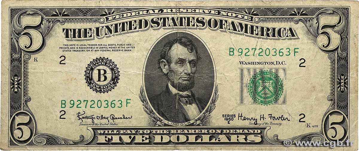 5 Dollars VEREINIGTE STAATEN VON AMERIKA New York 1950 P.438e S