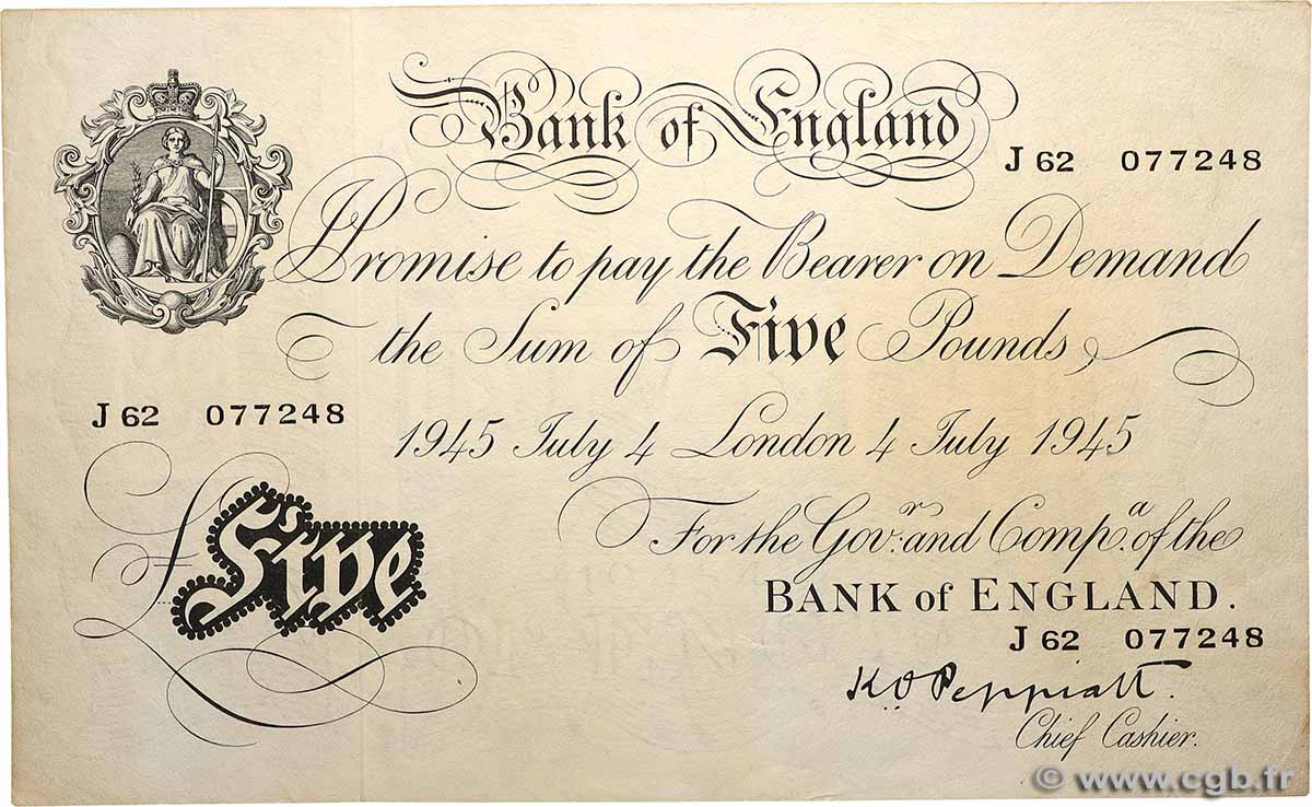 5 Pounds ENGLAND  1945 P.342 VZ