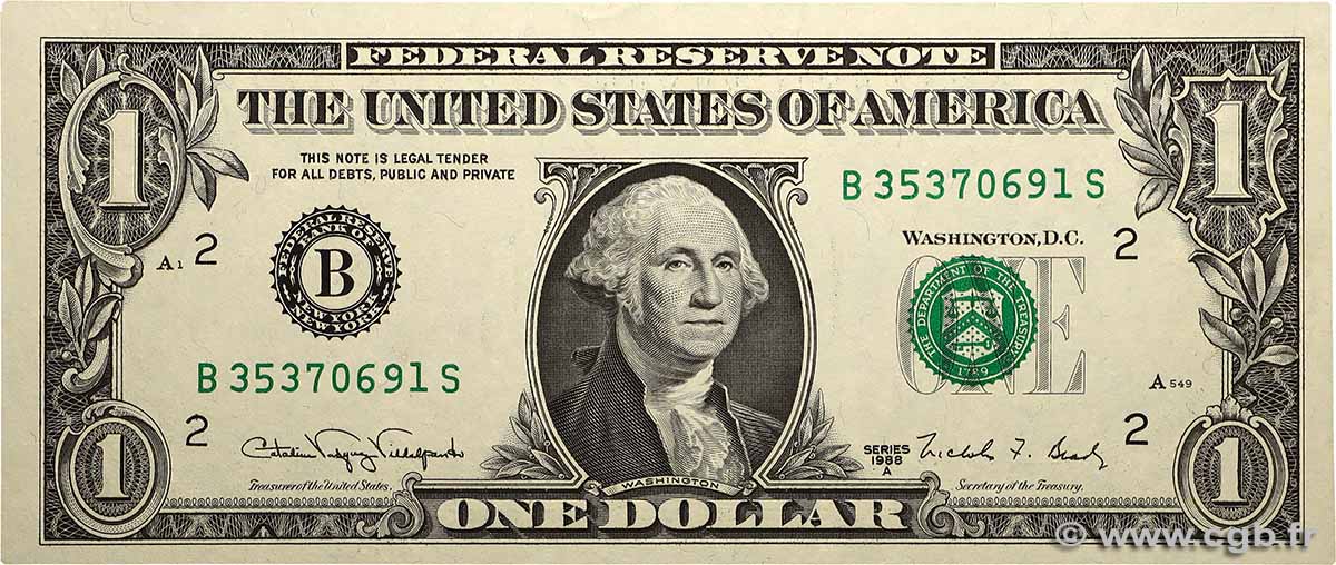 1 Dollar VEREINIGTE STAATEN VON AMERIKA New York 1988 P.480a fST+