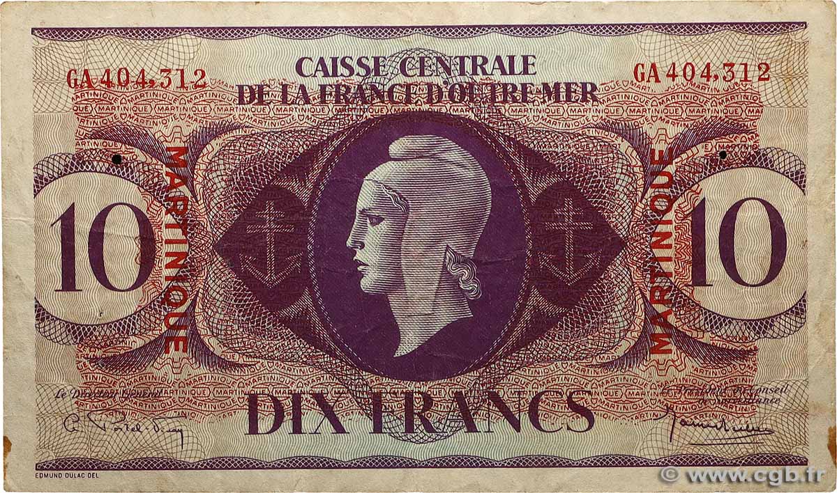 10 Francs Type anglais MARTINIQUE  1943 P.23 S