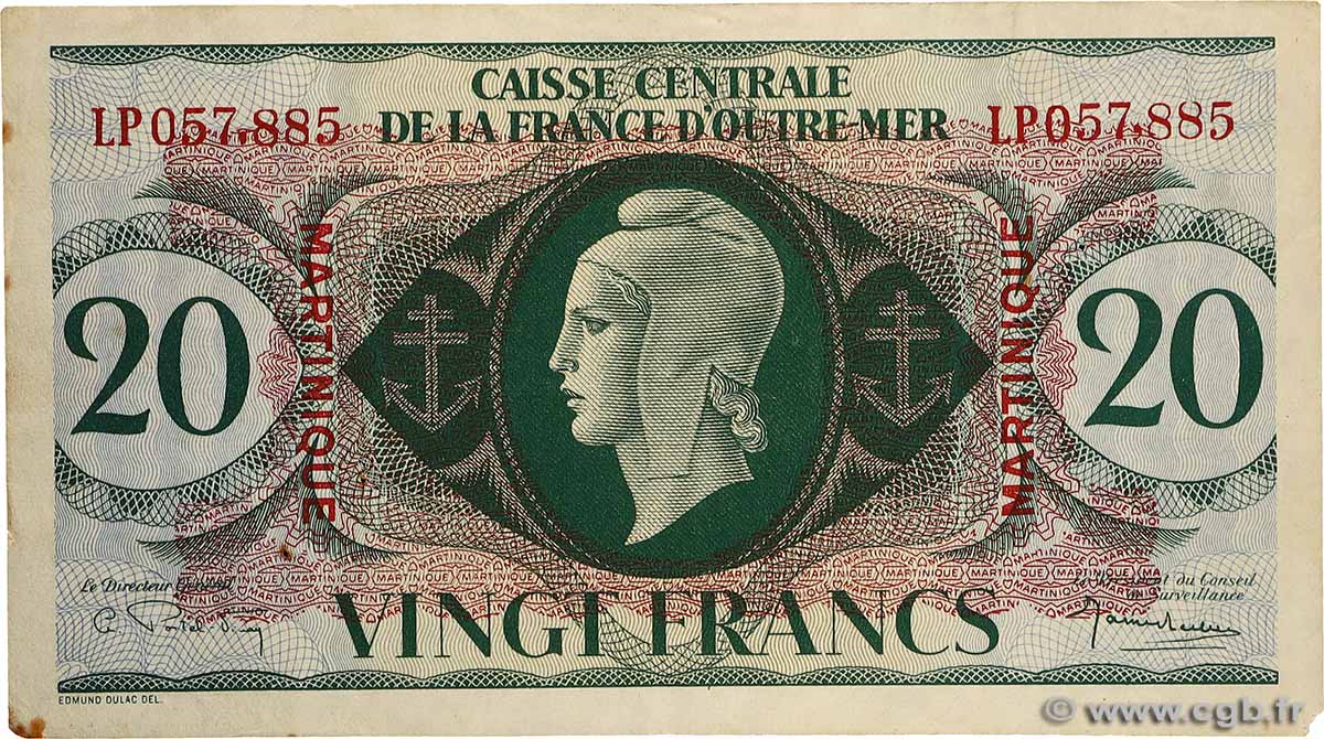 20 Francs MARTINIQUE  1944 P.24 TTB