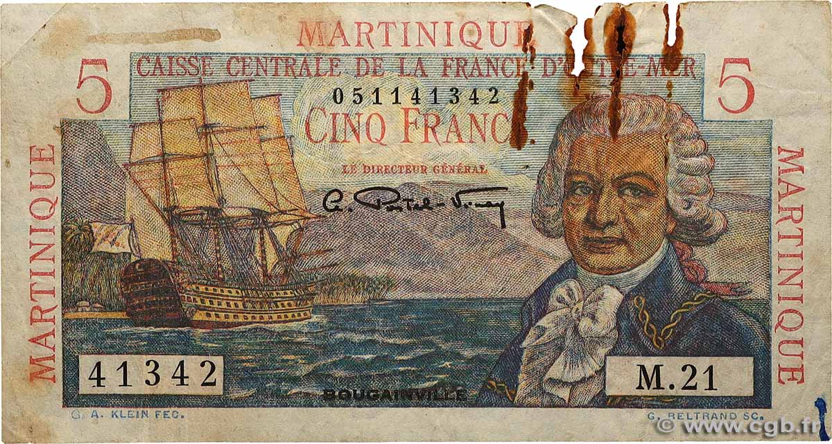 5 Francs Bougainville MARTINIQUE  1946 P.27 S