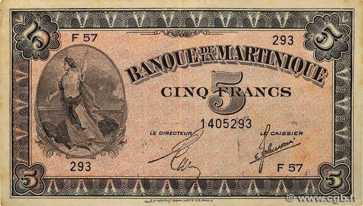 5 Francs MARTINIQUE  1942 P.16b TTB+