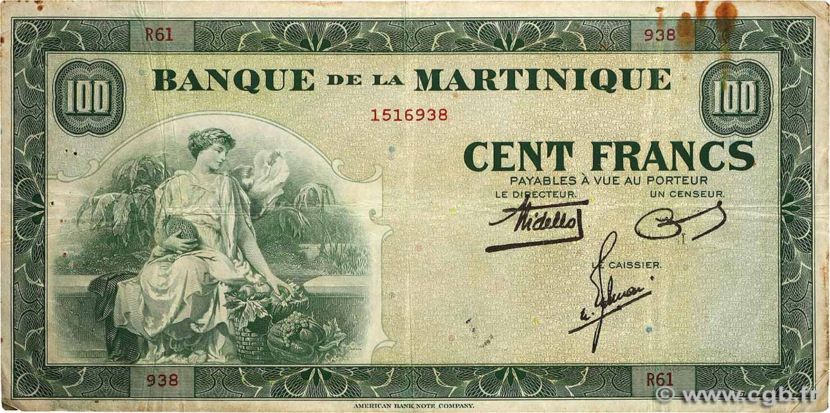 100 Francs MARTINIQUE  1943 P.19a F+