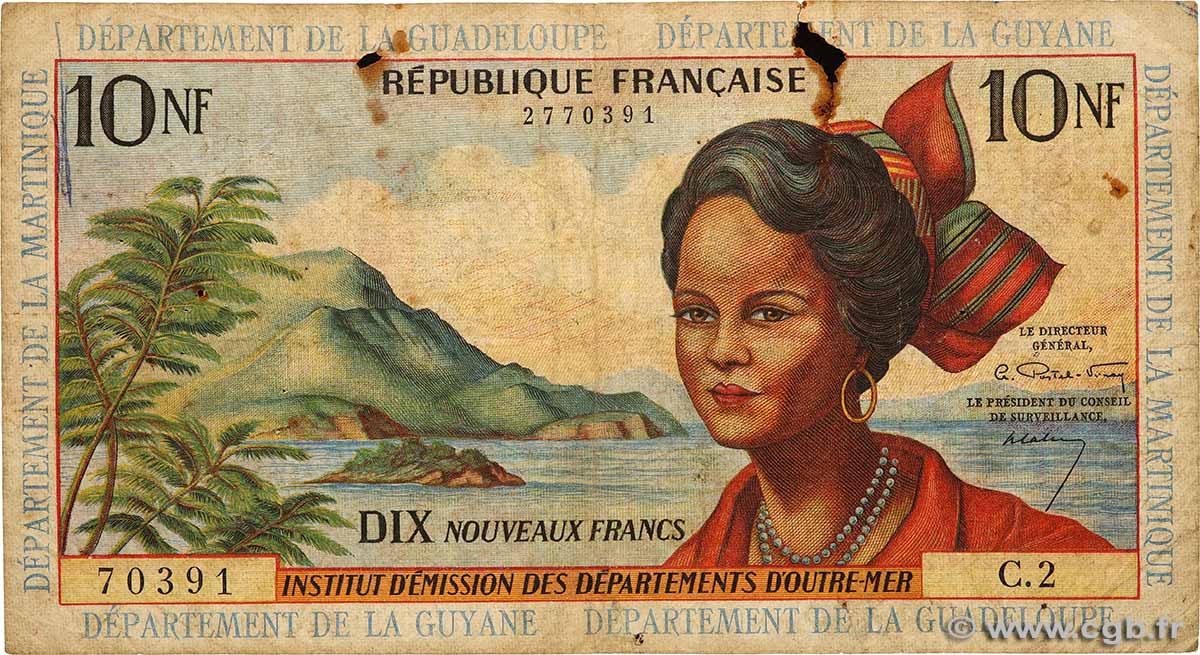 10 Nouveaux Francs ANTILLES FRANÇAISES  1962 P.05a B+