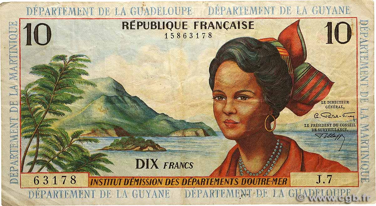 10 Francs FRENCH ANTILLES  1964 P.08b q.BB