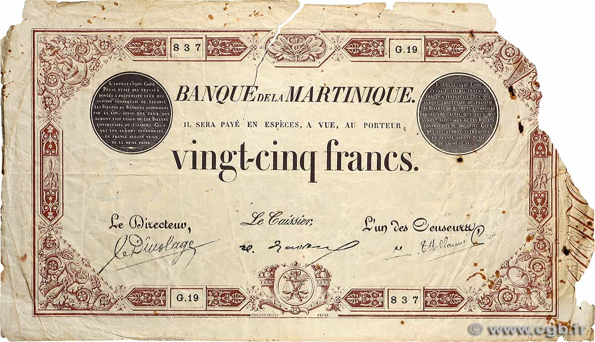 25 Francs MARTINIQUE  1930 P.07b GE