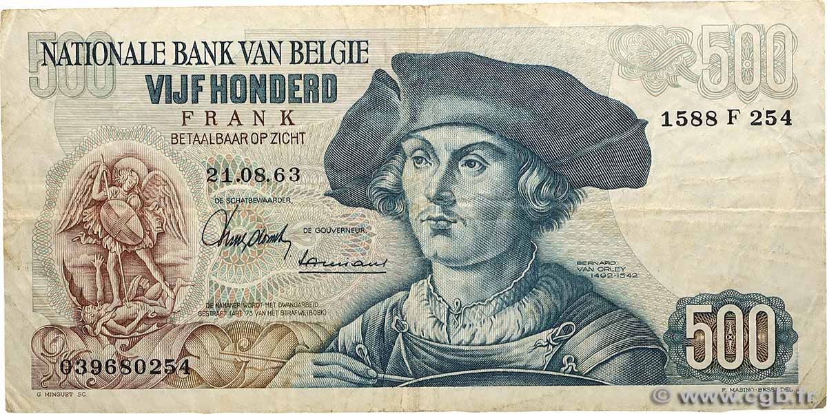 500 Francs BELGIEN  1963 P.135a S