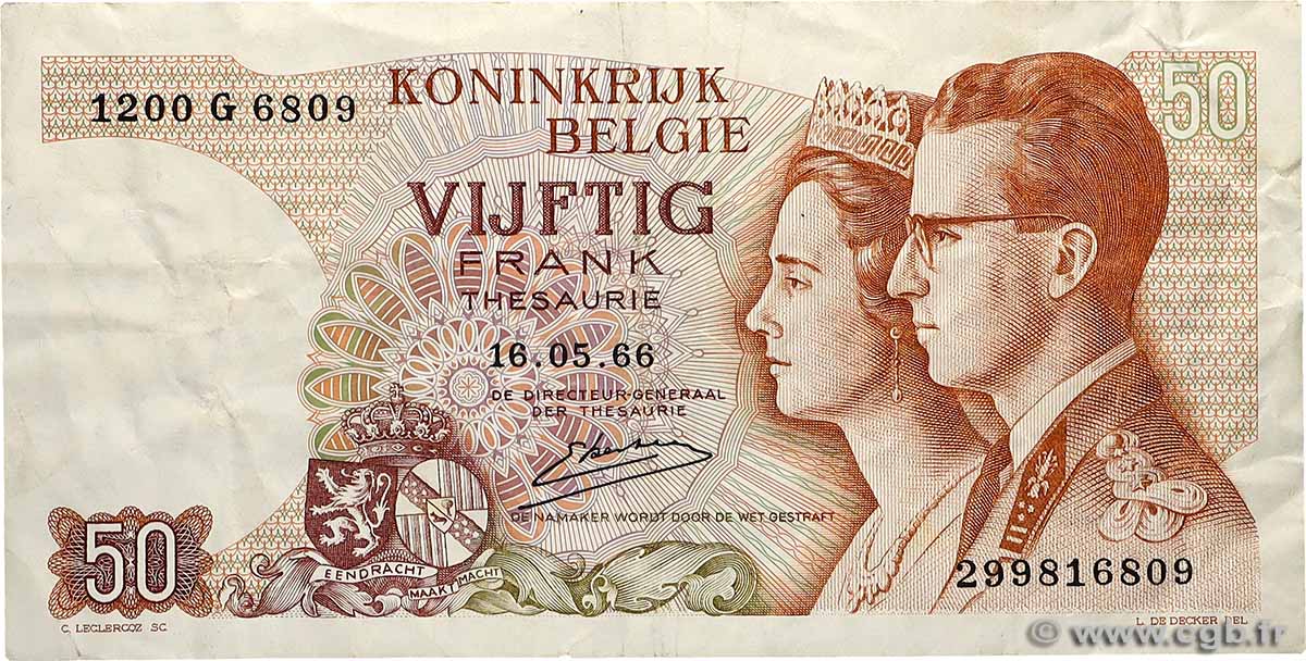 50 Francs BELGIEN  1966 P.139 S