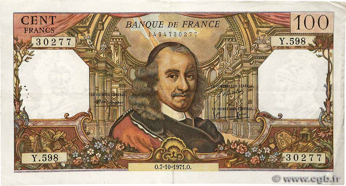100 Francs CORNEILLE FRANCIA  1971 F.65.37 BC