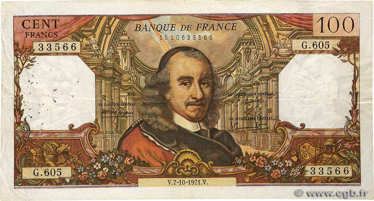 100 Francs CORNEILLE FRANCE  1971 F.65.37 TB