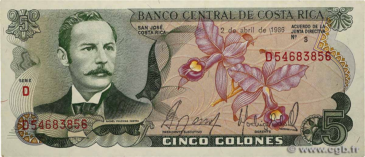 5 Colones COSTA RICA  1986 P.236d AU+