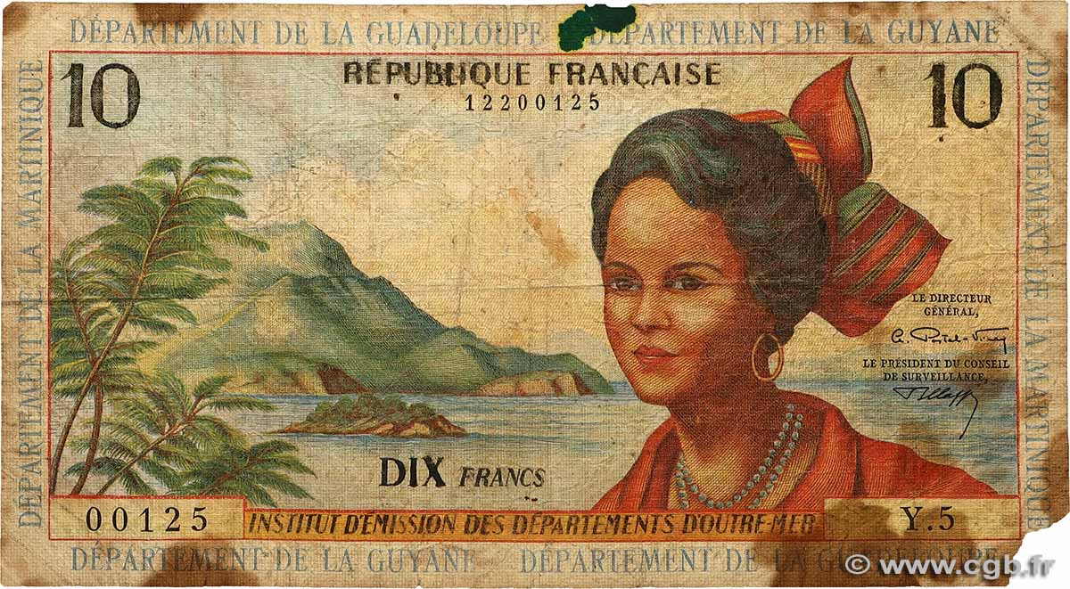 10 Nouveaux Francs FRENCH ANTILLES  1962 P.05a P
