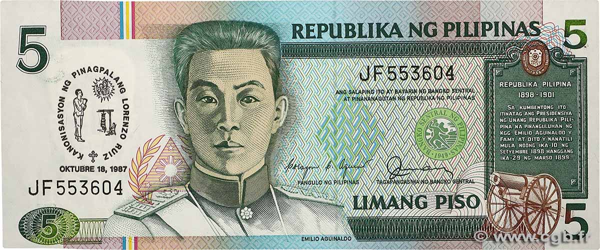 5 Pesos FILIPPINE  1987 P.176a q.FDC