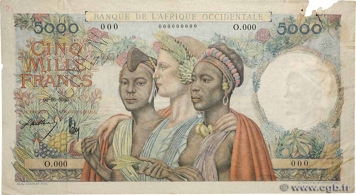 5000 Francs Spécimen FRENCH WEST AFRICA  1947 P.43s fSS
