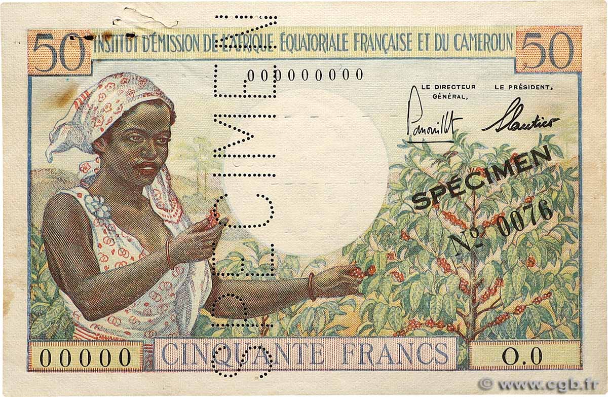 50 Francs type 1957 IE Spécimen AFRIQUE ÉQUATORIALE FRANÇAISE  1957 A.140aS fVZ