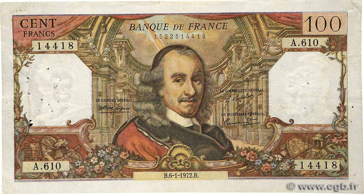 100 Francs CORNEILLE FRANCE  1972 F.65.38 TB