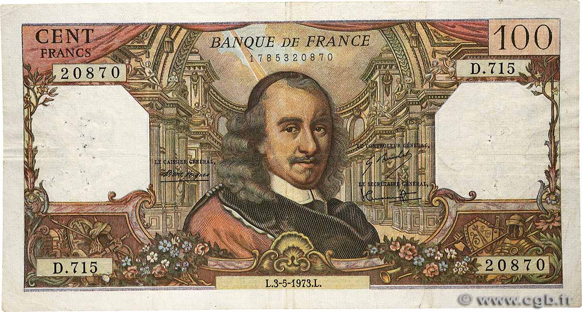 100 Francs CORNEILLE FRANCE  1973 F.65.42 B+