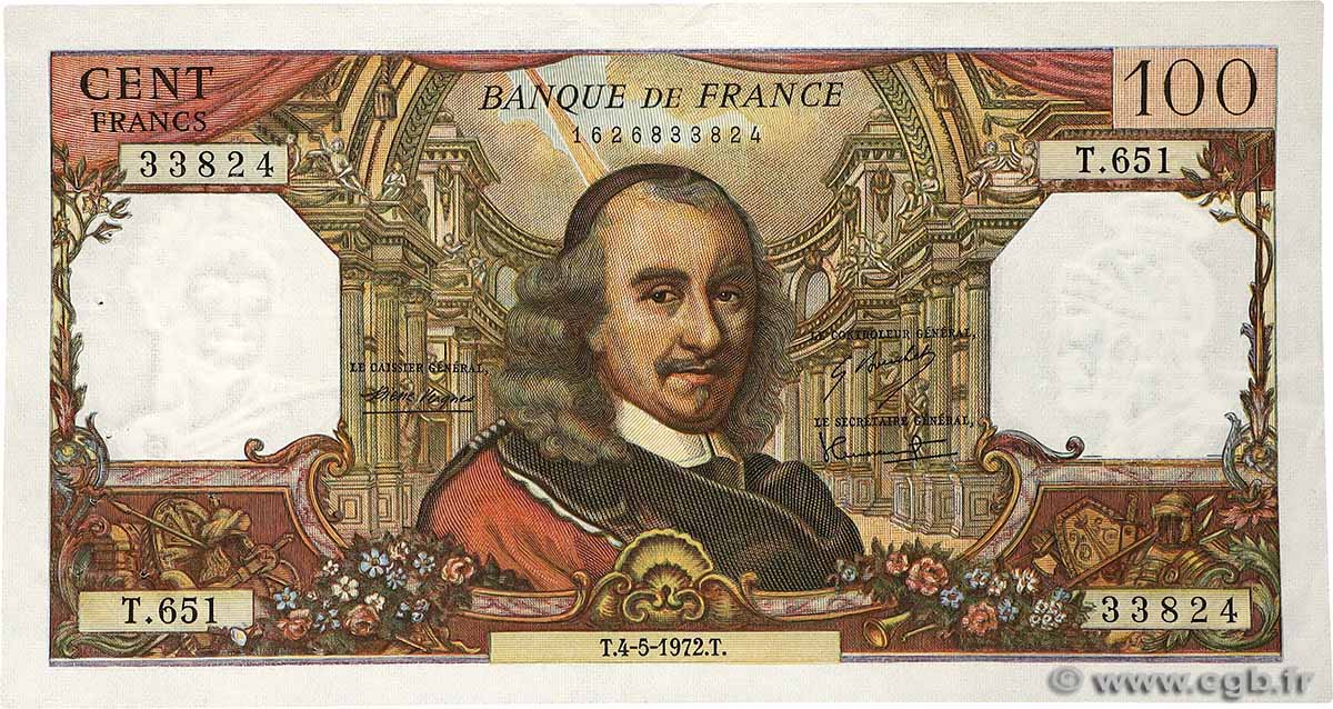 100 Francs CORNEILLE FRANCE  1972 F.65.39 VF+