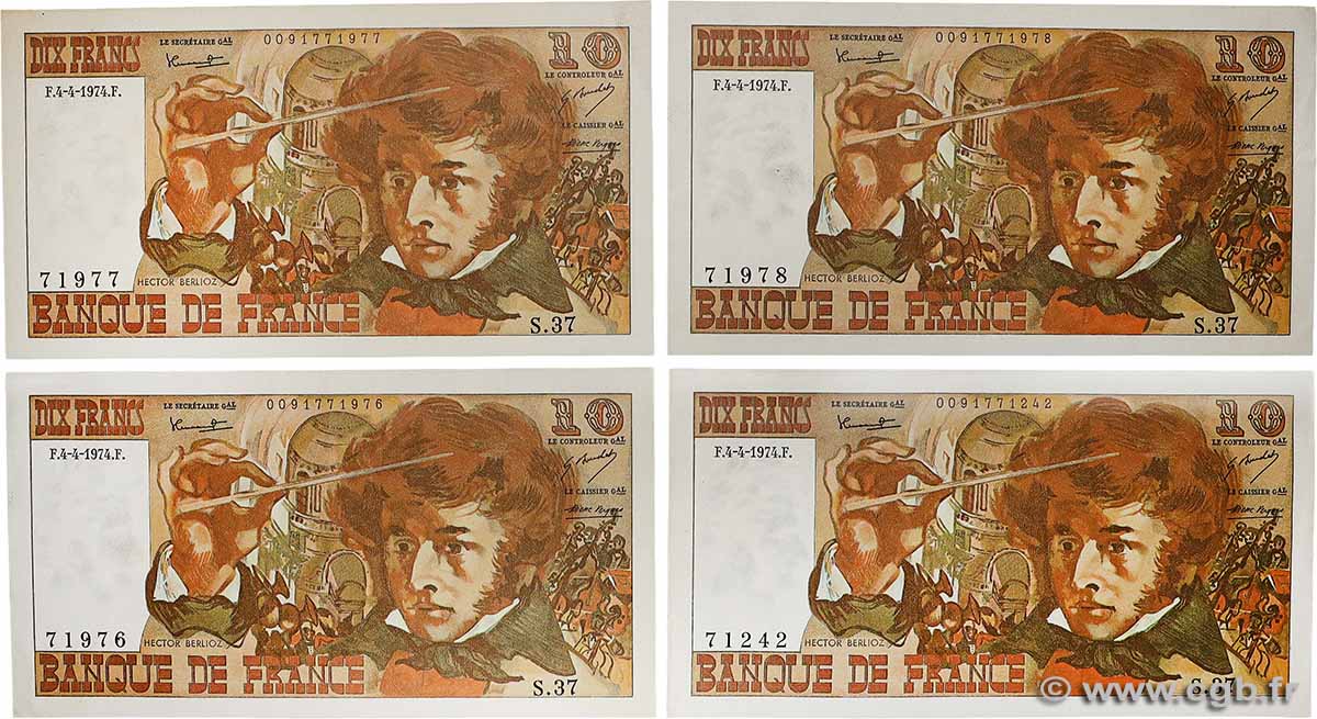 10 Francs BERLIOZ Lot FRANCE  1974 F.63.04 TTB+