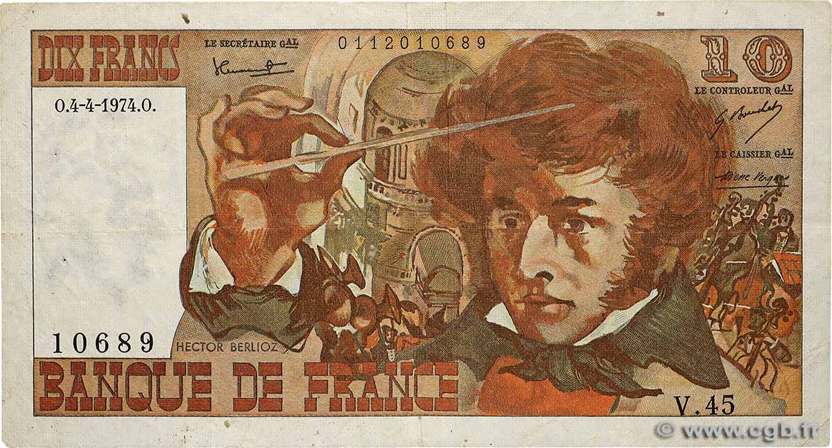 10 Francs BERLIOZ FRANCE  1974 F.63.04 TB
