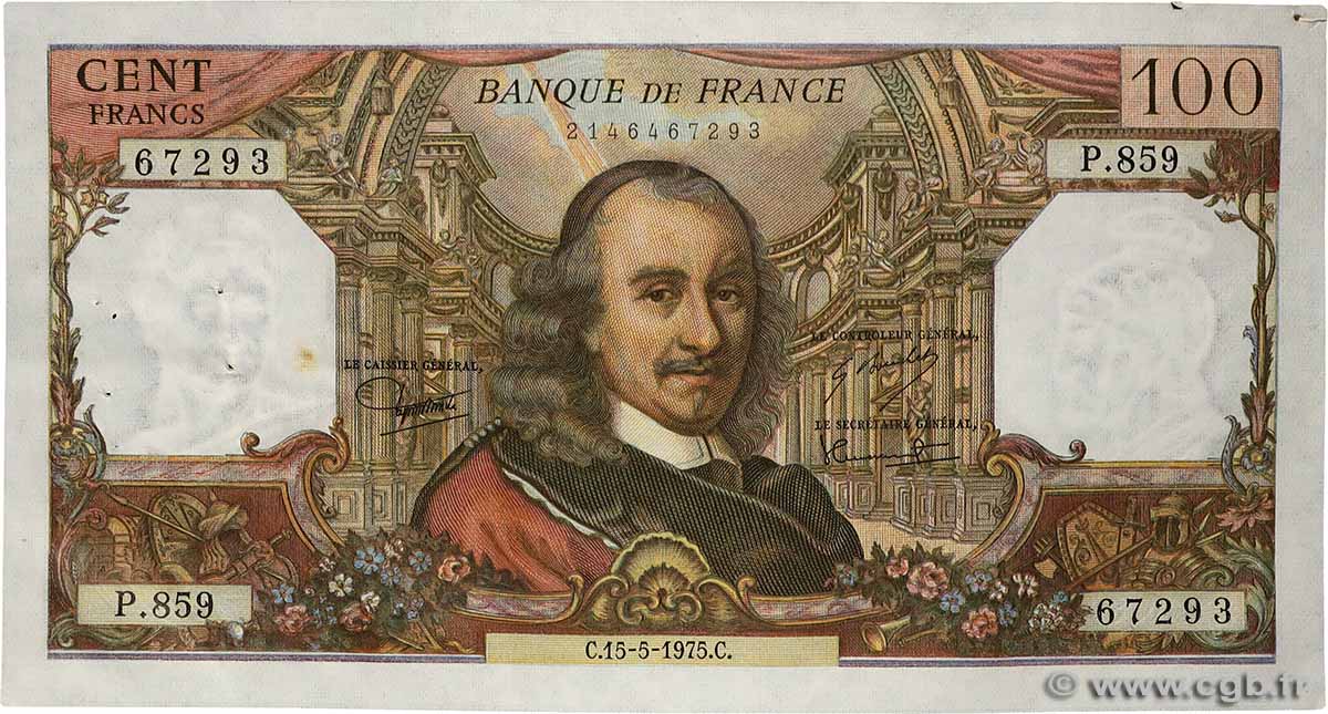 100 Francs CORNEILLE FRANCE  1975 F.65.49 TTB+