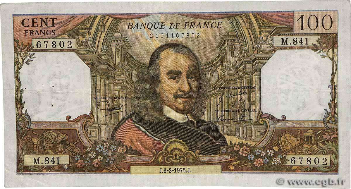 100 Francs CORNEILLE FRANCE  1975 F.65.48 TB+