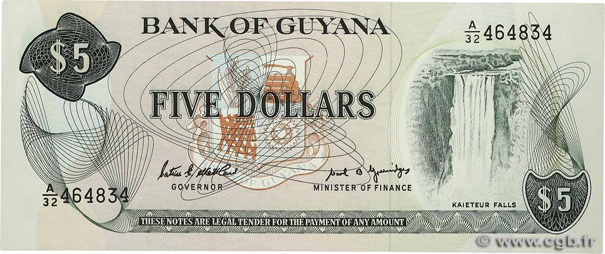 5 Dollars GUYANA  1969 P.22e NEUF