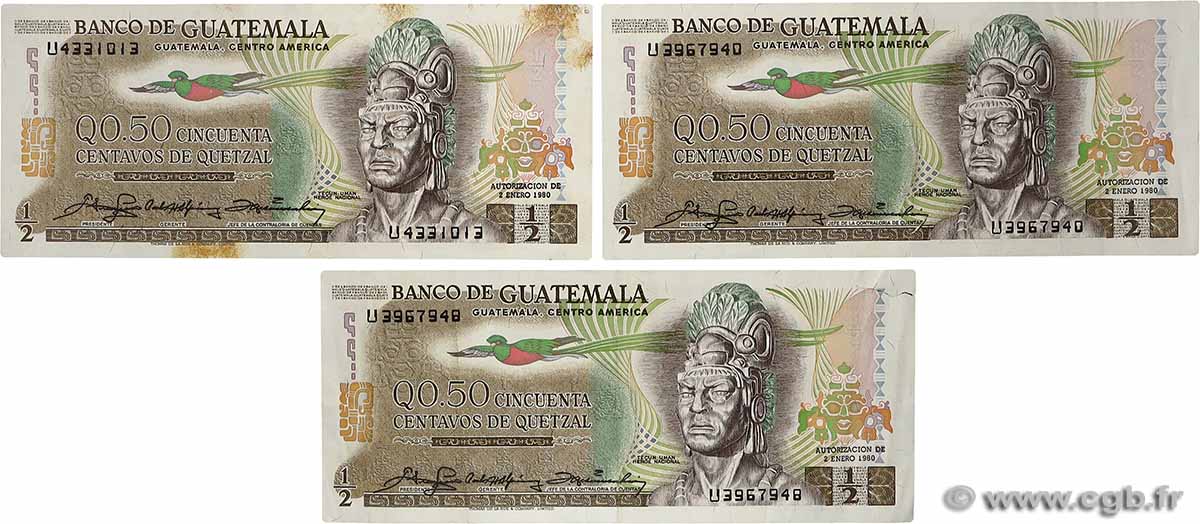 50 Centavos de Quetzal Lot GUATEMALA  1980 P.058c VF+