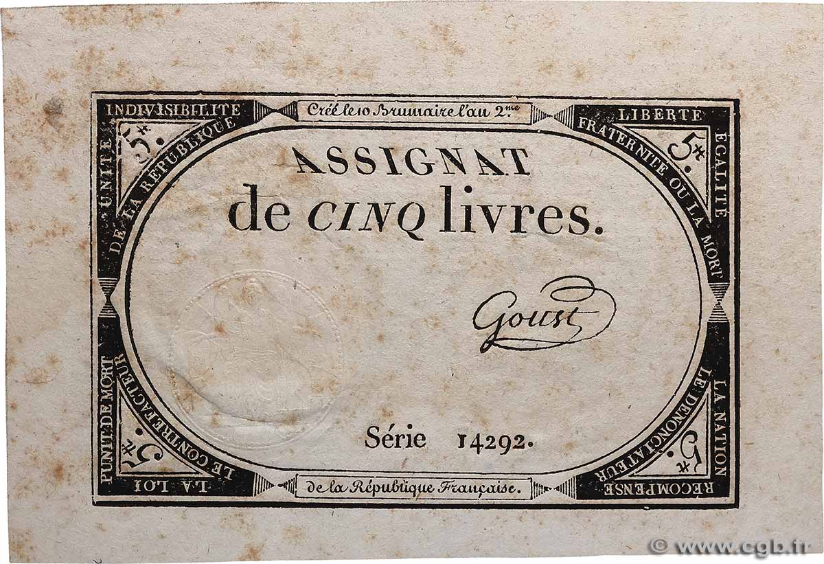 5 Livres FRANCE  1793 Ass.46a SUP+