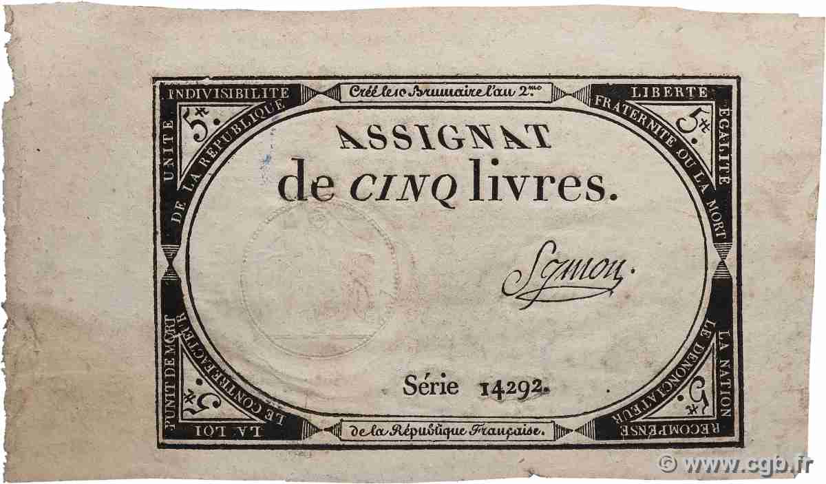 5 Livres FRANCE  1793 Ass.46a SUP+