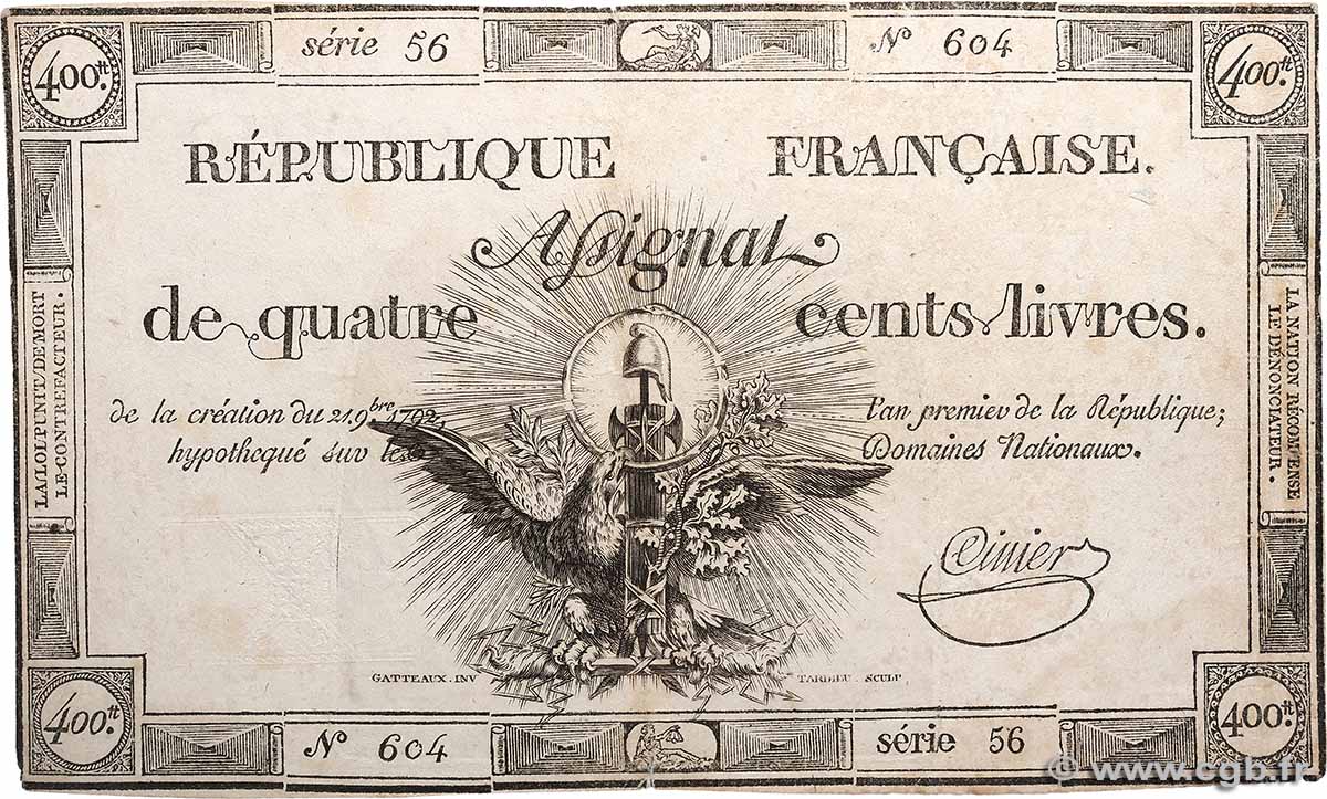 400 Livres FRANCE  1792 Ass.38a pr.TTB