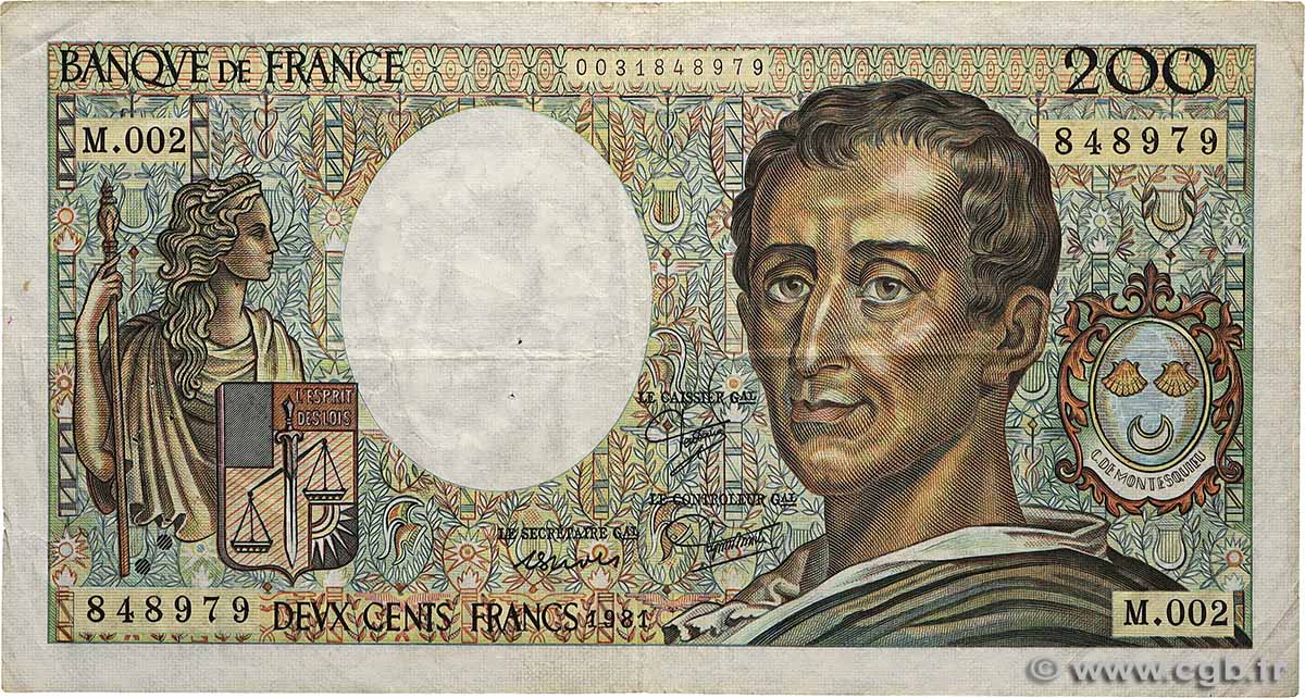 200 Francs MONTESQUIEU FRANCE  1981 F.70.01 F
